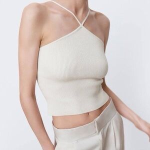 ZARA | Ribbed Halter Top | M